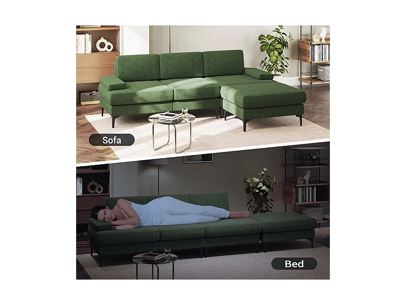 Canapé 3 places d'angle en chenille - avec pouf - charge max 650kg - 244x146x83cm - Vert