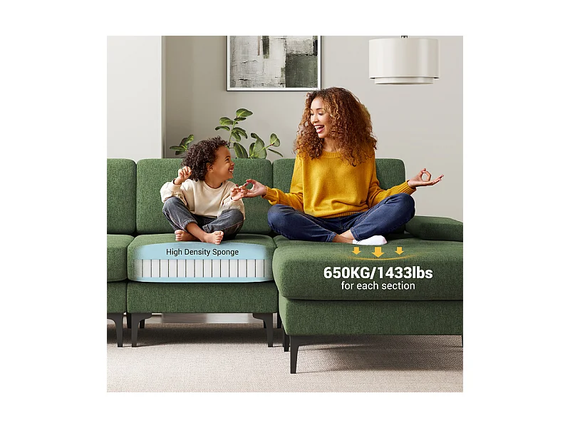 Canapé 3 places d'angle en chenille - avec pouf - charge max 650kg - 244x146x83cm - Vert