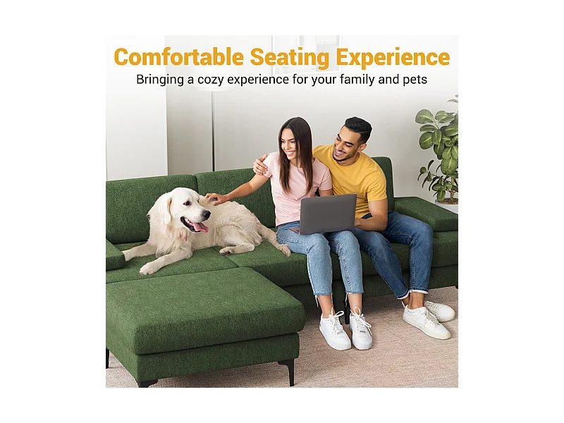 Canapé 3 places d'angle en chenille - avec pouf - charge max 650kg - 244x146x83cm - Vert