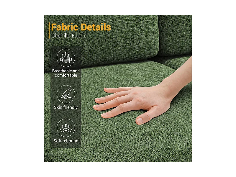 Canapé 3 places d'angle en chenille - avec pouf - charge max 650kg - 244x146x83cm - Vert
