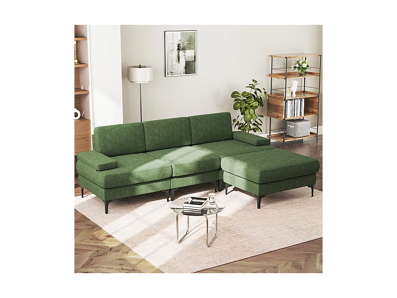 Canapé 3 places d'angle en chenille - avec pouf - charge max 650kg - 244x146x83cm - Vert
