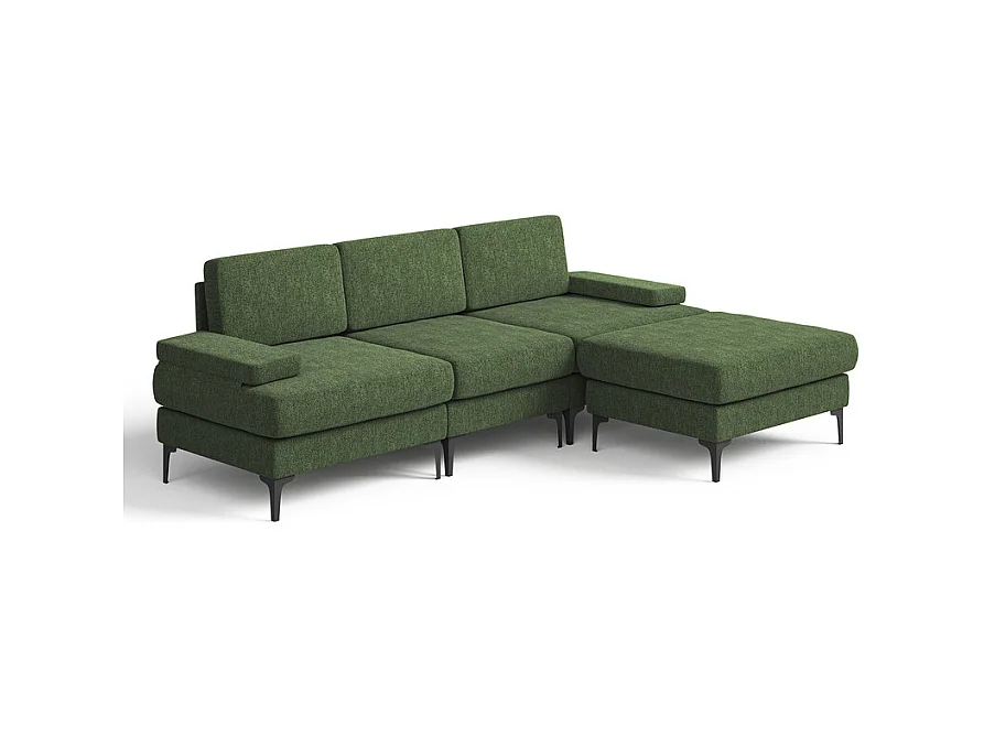 Canapé 3 places d'angle en chenille - avec pouf - charge max 650kg - 244x146x83cm - Vert