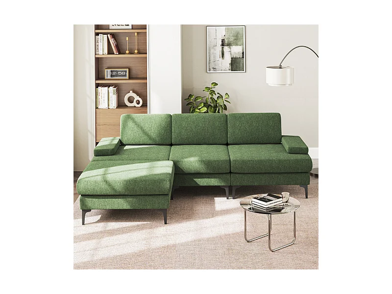 Hoekbank 3-zits in Chenille - met Pouf - Max. Belasting 650kg - 244x146x83cm - Groen