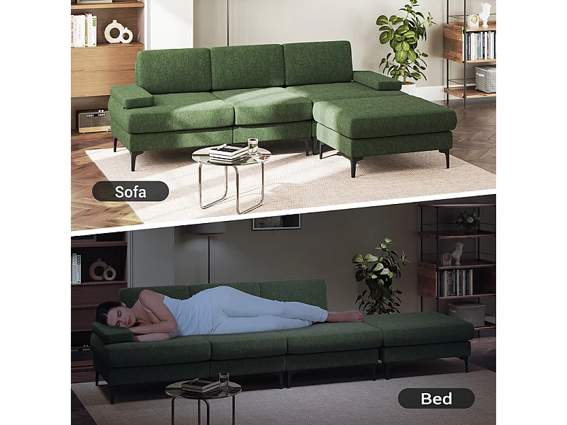 Canapé 3 places d'angle en chenille - avec pouf - charge max 650kg - 244x146x83cm - Vert