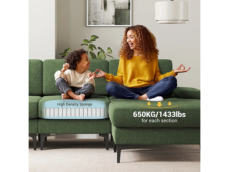 Canapé 3 places d'angle en chenille - avec pouf - charge max 650kg - 244x146x83cm - Vert