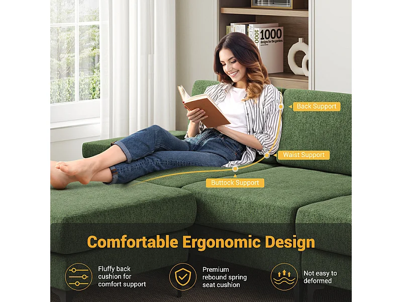 Canapé 3 places d'angle en chenille - avec pouf - charge max 650kg - 244x146x83cm - Vert