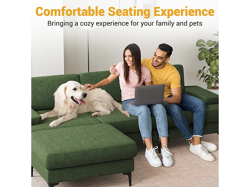 Canapé 3 places d'angle en chenille - avec pouf - charge max 650kg - 244x146x83cm - Vert