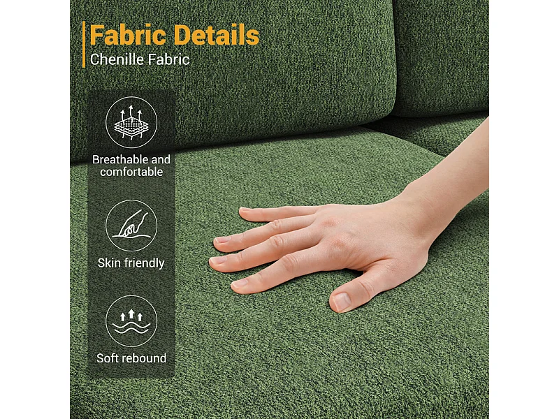 Canapé 3 places d'angle en chenille - avec pouf - charge max 650kg - 244x146x83cm - Vert