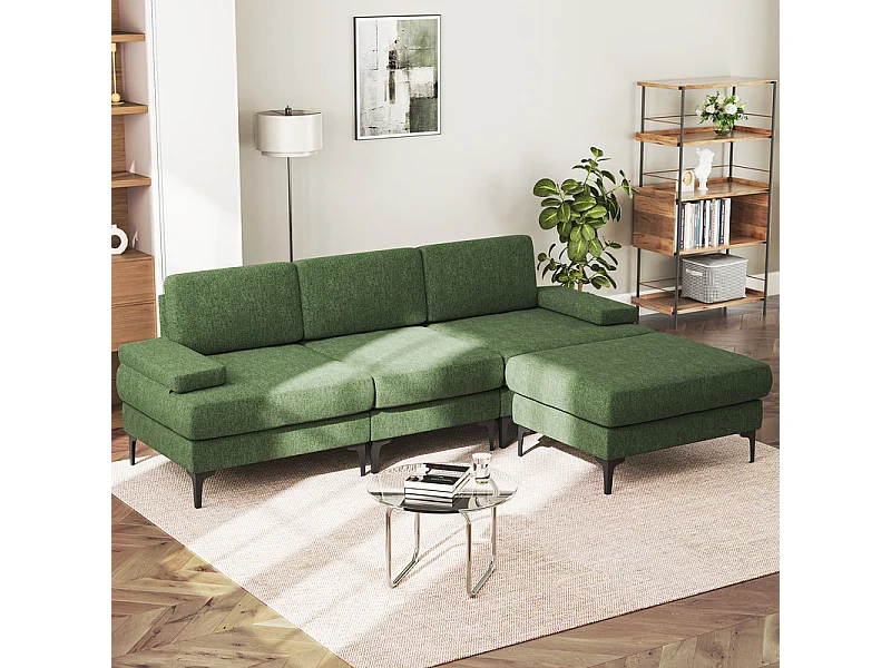 Canapé 3 places d'angle en chenille - avec pouf - charge max 650kg - 244x146x83cm - Vert