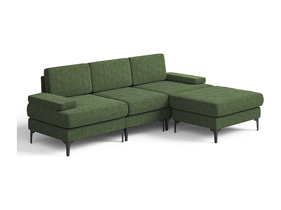 Canapé 3 places d'angle en chenille - avec pouf - charge max 650kg - 244x146x83cm - Vert
