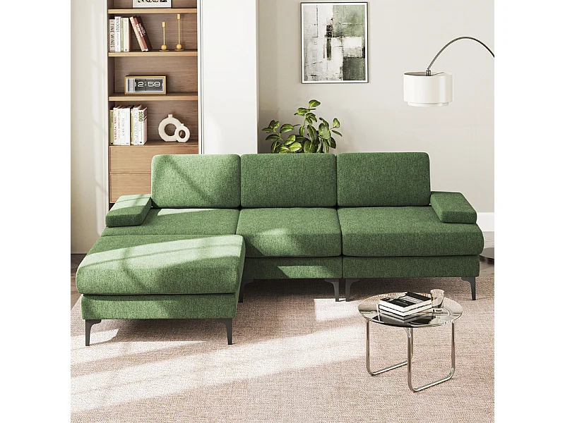 Canapé 3 places d'angle en chenille - avec pouf - charge max 650kg - 244x146x83cm - Vert