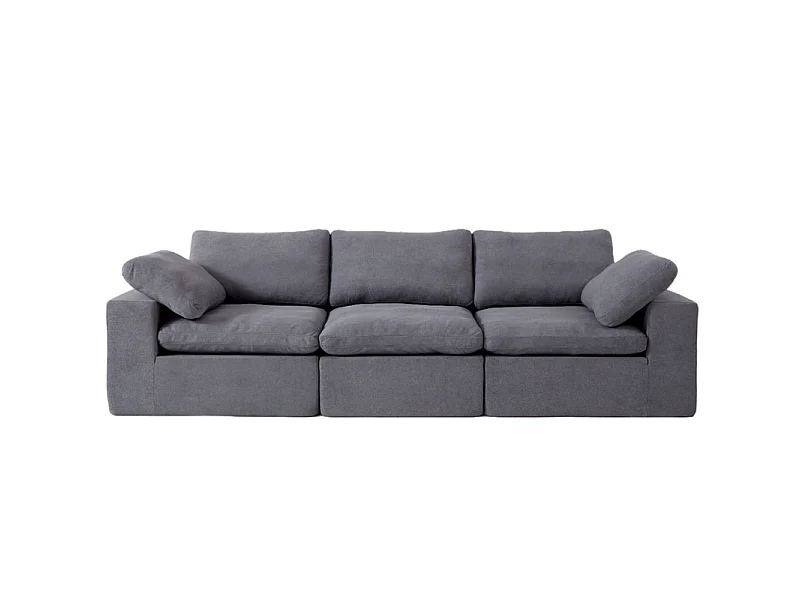 Canapé 3 places modulable en tissu - avec 8 coussins - 62cm assise profonde - 300x100x81cm - Gris