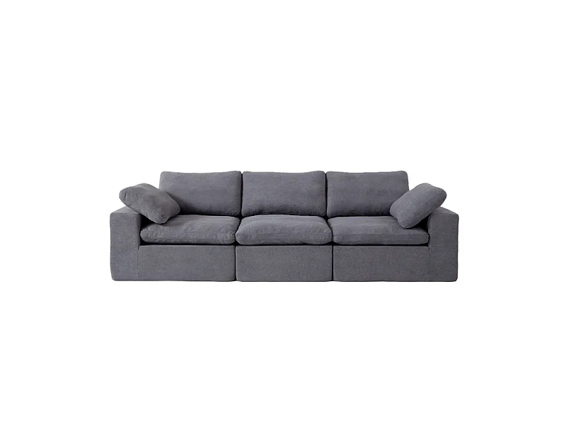 Canapé 3 places modulable en tissu - avec 8 coussins - 62cm assise profonde - 300x100x81cm - Gris