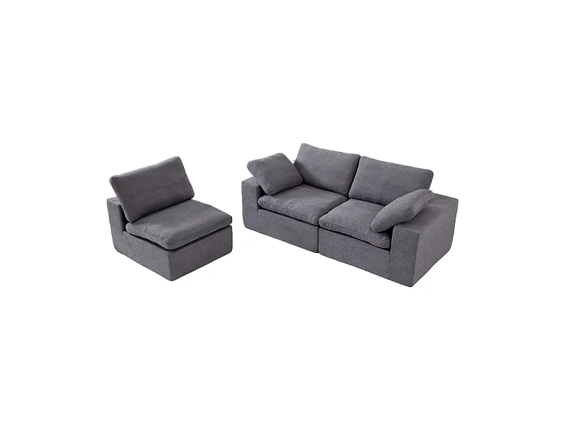 Canapé 3 places modulable en tissu - avec 8 coussins - 62cm assise profonde - 300x100x81cm - Gris