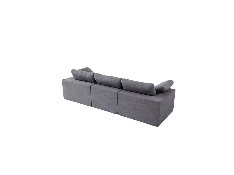Canapé 3 places modulable en tissu - avec 8 coussins - 62cm assise profonde - 300x100x81cm - Gris