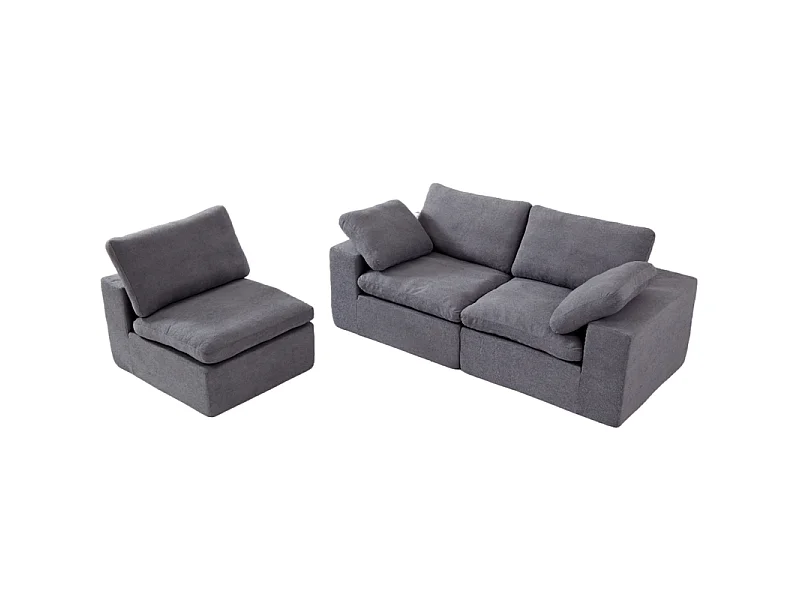 Canapé 3 places modulable en tissu - avec 8 coussins - 62cm assise profonde - 300x100x81cm - Gris