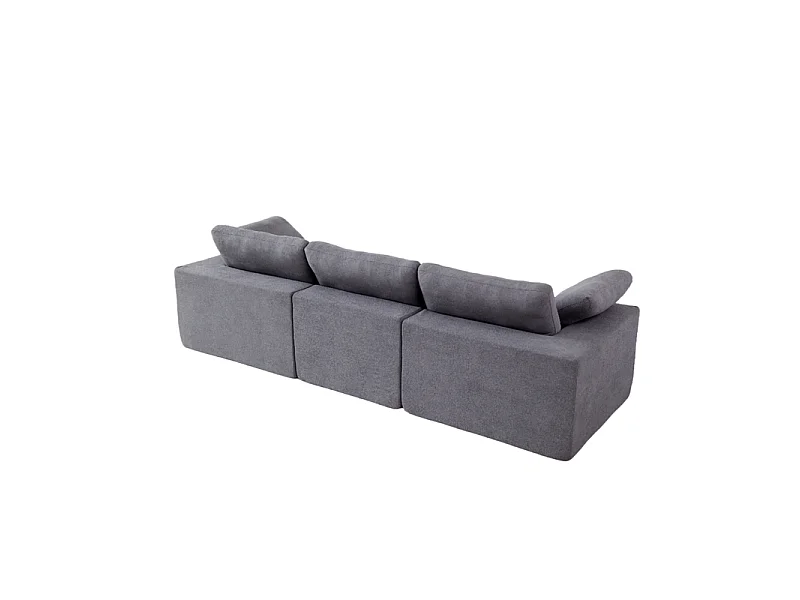Canapé 3 places modulable en tissu - avec 8 coussins - 62cm assise profonde - 300x100x81cm - Gris