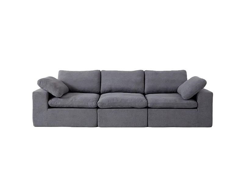 Canapé 3 places modulable en tissu - avec 8 coussins - 62cm assise profonde - 300x100x81cm - Gris
