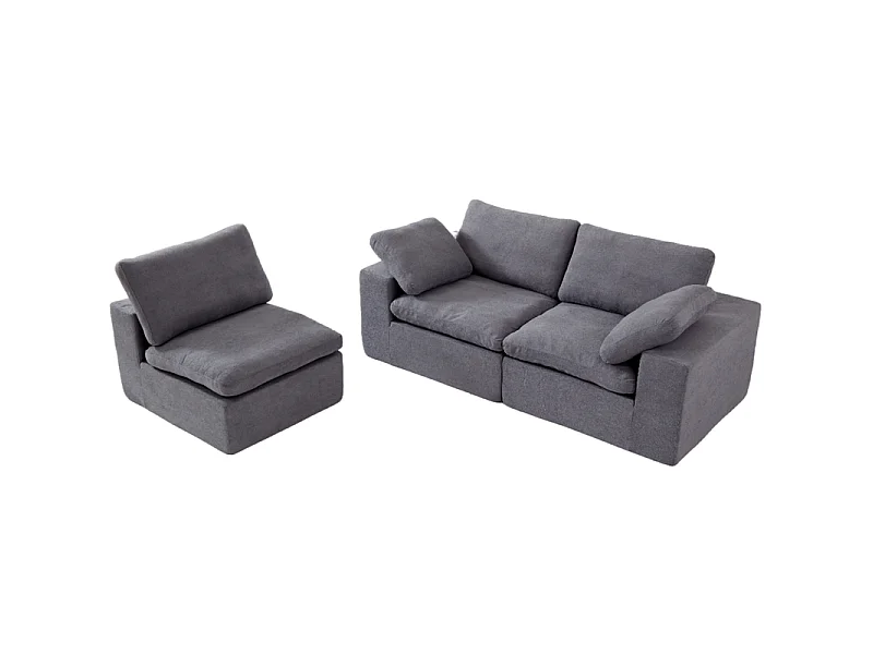 Canapé 3 places modulable en tissu - avec 8 coussins - 62cm assise profonde - 300x100x81cm - Gris