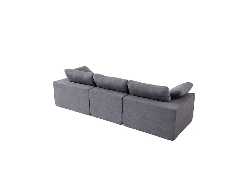 Canapé 3 places modulable en tissu - avec 8 coussins - 62cm assise profonde - 300x100x81cm - Gris