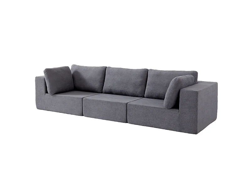 Canapé 3 places modulable en tissu - avec 8 coussins - 62cm assise profonde - 300x100x81cm - Gris