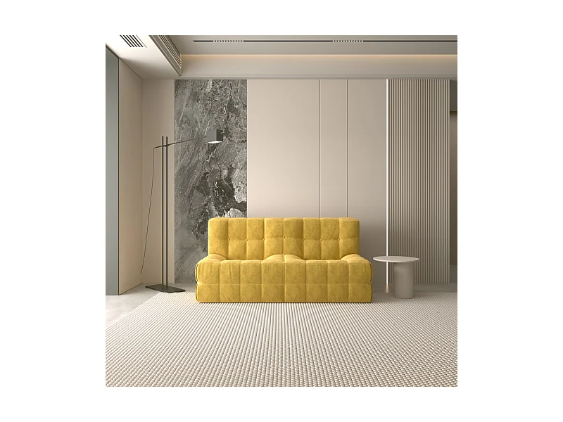 Canapé 2 places en tissu - 60cm assise profonde - ergonomique - charge max 250kg - 162x96x75cm - Jaune