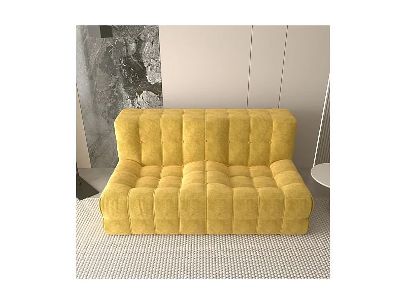 Canapé 2 places en tissu - 60cm assise profonde - ergonomique - charge max 250kg - 162x96x75cm - Jaune