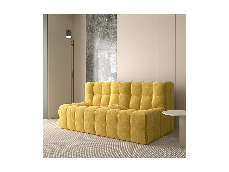 Canapé 2 places en tissu - 60cm assise profonde - ergonomique - charge max 250kg - 162x96x75cm - Jaune