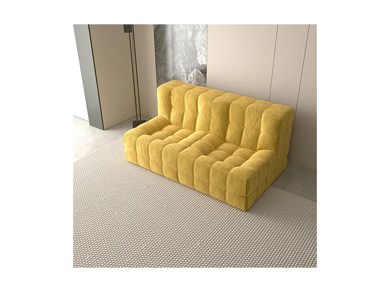 Canapé 2 places en tissu - 60cm assise profonde - ergonomique - charge max 250kg - 162x96x75cm - Jaune