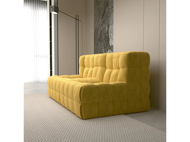 Canapé 2 places en tissu - 60cm assise profonde - ergonomique - charge max 250kg - 162x96x75cm - Jaune
