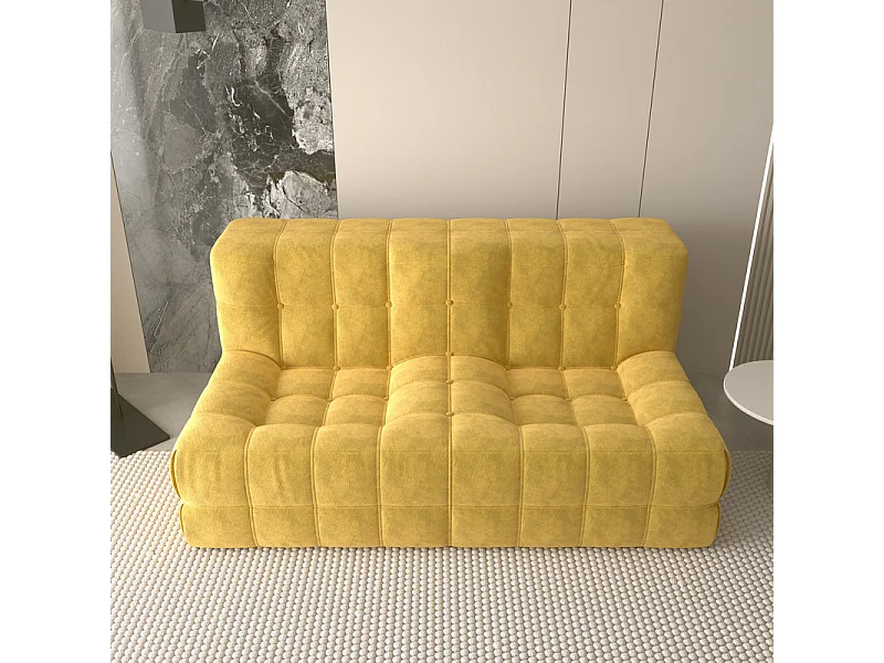 Canapé 2 places en tissu - 60cm assise profonde - ergonomique - charge max 250kg - 162x96x75cm - Jaune