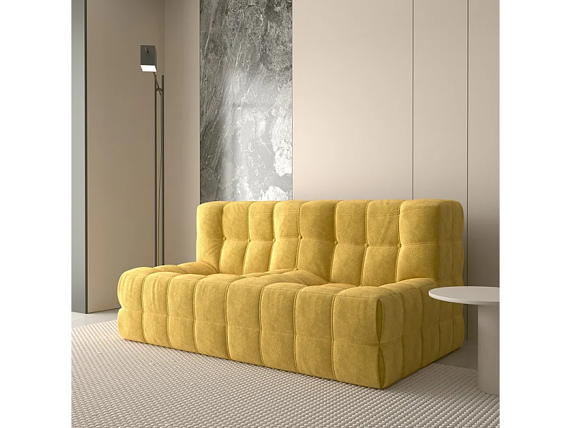 Canapé 2 places en tissu - 60cm assise profonde - ergonomique - charge max 250kg - 162x96x75cm - Jaune