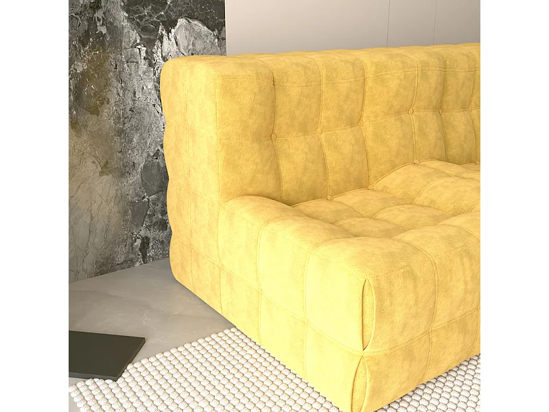 Canapé 2 places en tissu - 60cm assise profonde - ergonomique - charge max 250kg - 162x96x75cm - Jaune