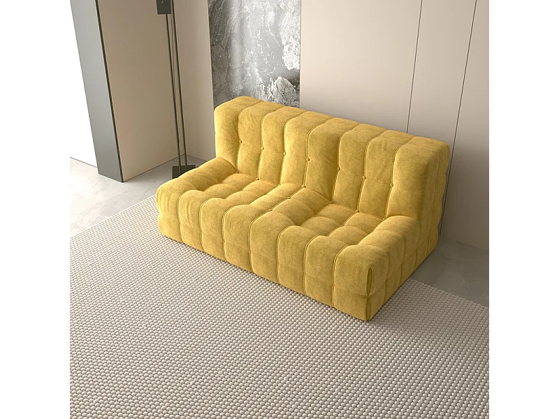 Canapé 2 places en tissu - 60cm assise profonde - ergonomique - charge max 250kg - 162x96x75cm - Jaune
