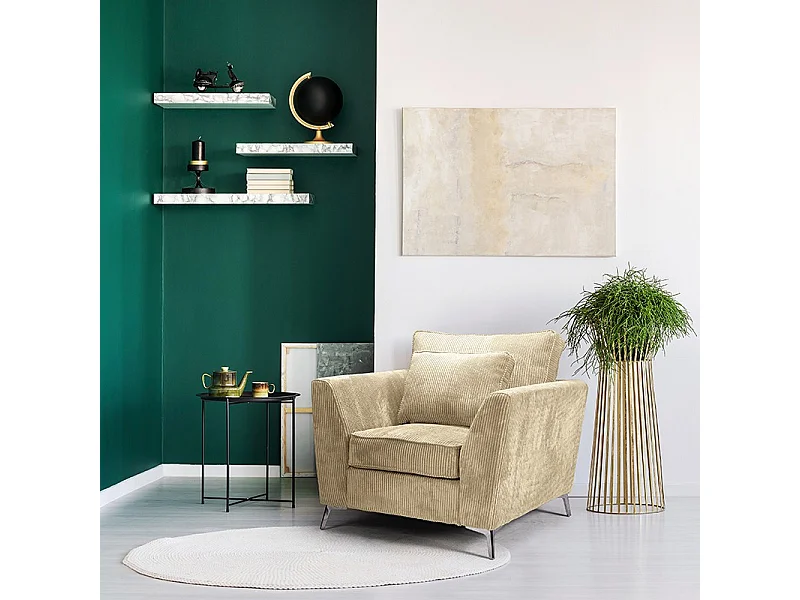 Fauteuil Isla velours côtelé beige