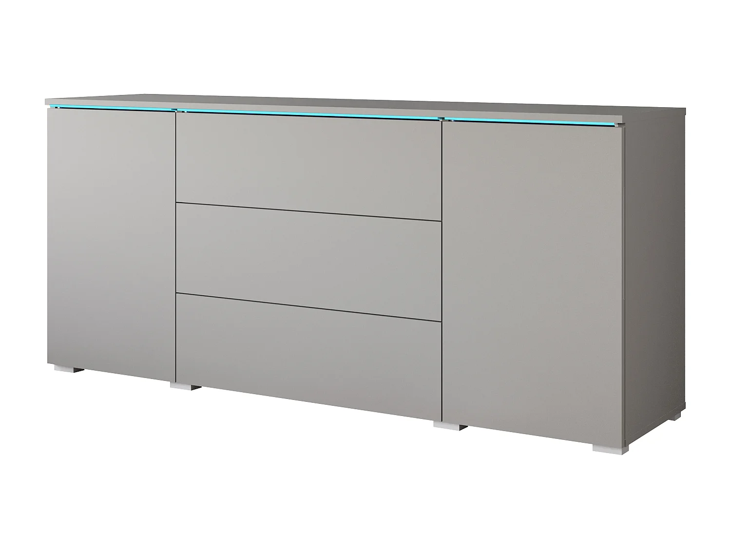 Moderne dressoir 150 cm met LED voor de woonkamer – mat afwerking, 3 lades en 2 deuren grijs pallad
