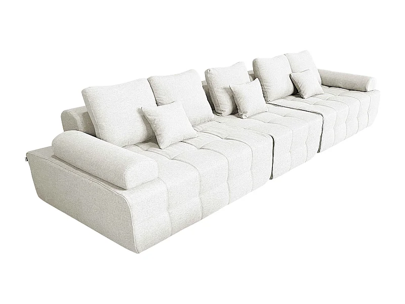 Canapé modulable 5 places en tissu avec coussins écru