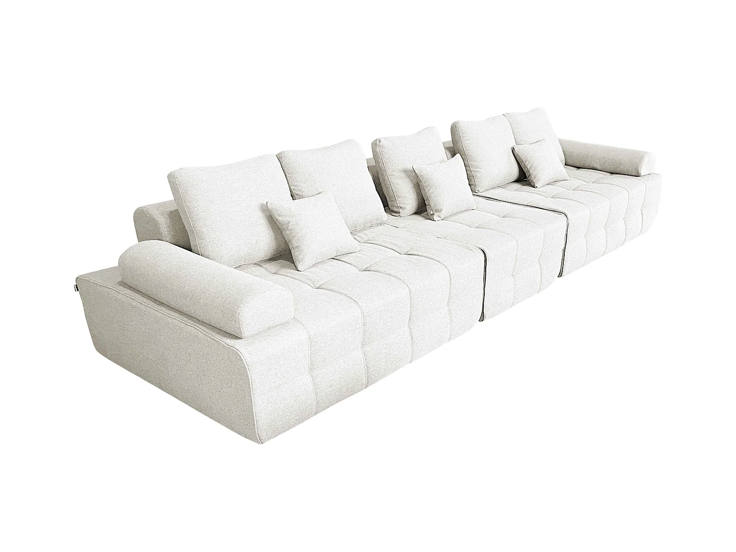 Canapé modulable 5 places en tissu avec coussins écru