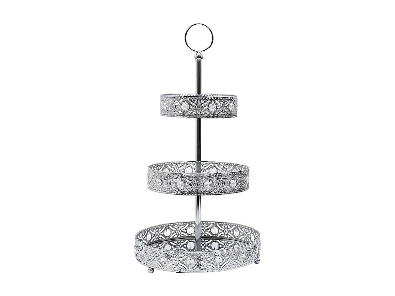 Plateau Décoratif à 3 Etages en Métal Argenté - MARRAKECH