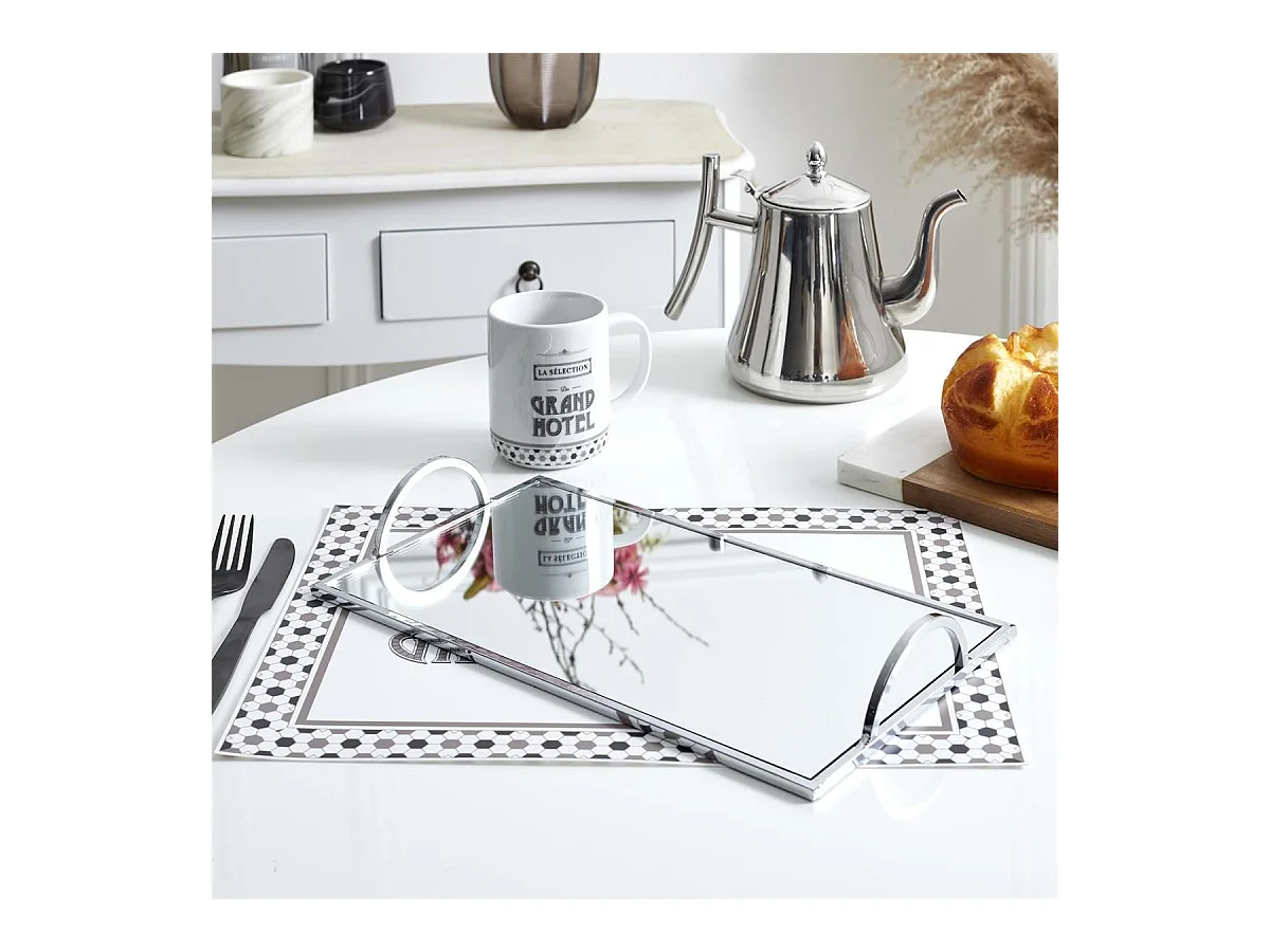 Plateau Miroir Argenté 35x20cm - DEXA