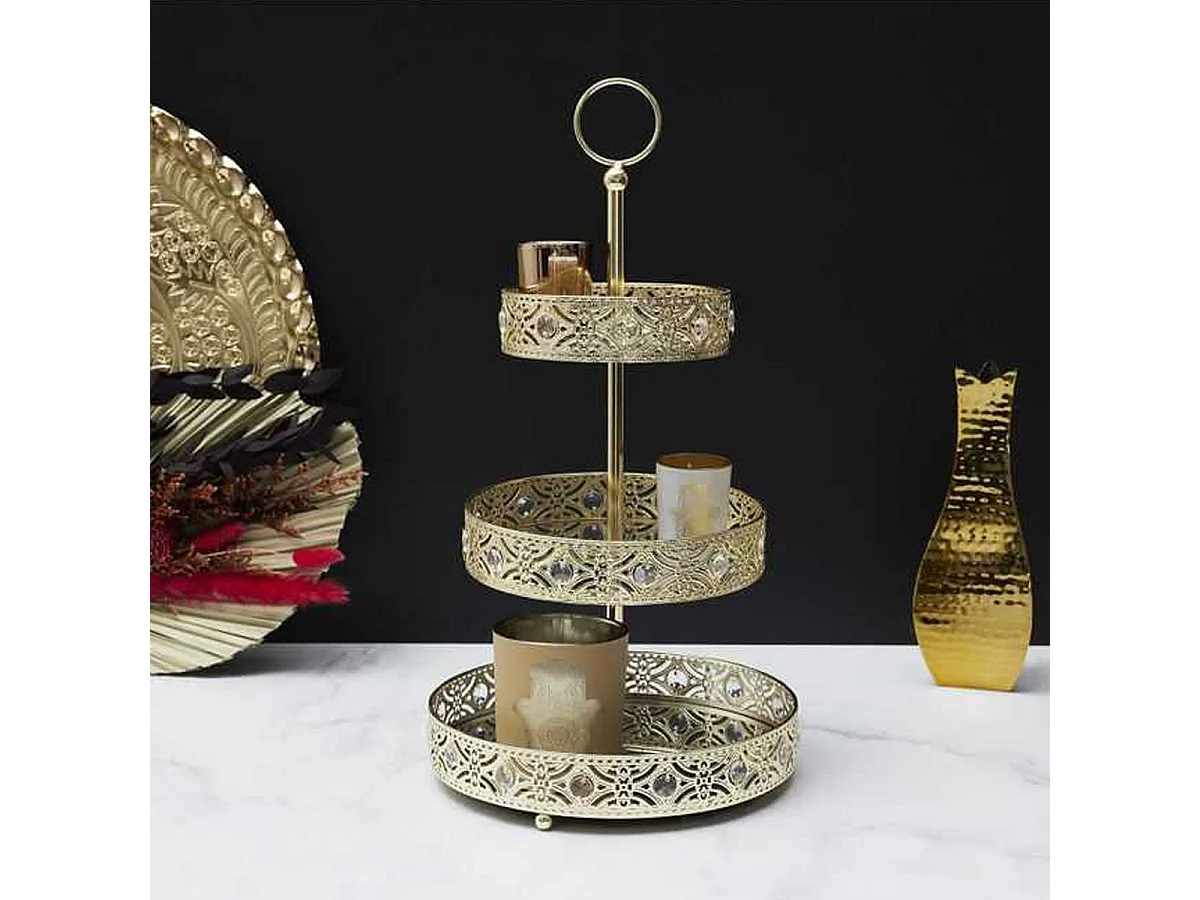 Plateau Décoratif à 3 Etages en Métal Doré - MARRAKECH
