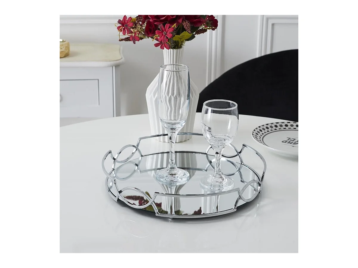 Plateau Rond Miroir Argenté Ø30cm - ELIAN
