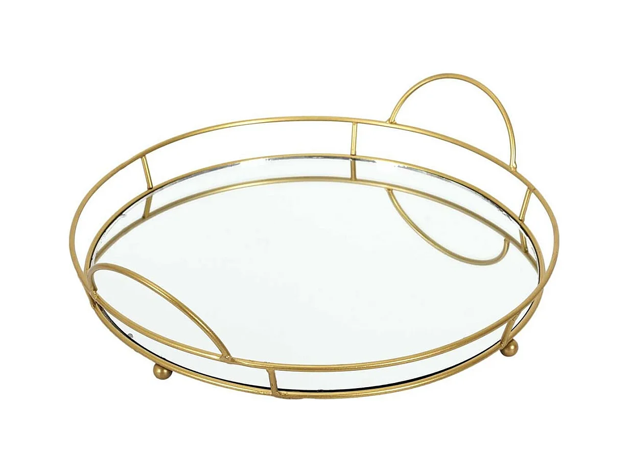 Plateau de Présentation Miroir et Métal Doré Ø34cm - VICTOR