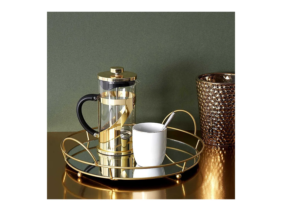 Plateau de Présentation Miroir et Métal Doré Ø34cm - VICTOR