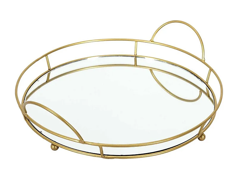 Plateau de Présentation Miroir et Métal Doré Ø34cm - VICTOR