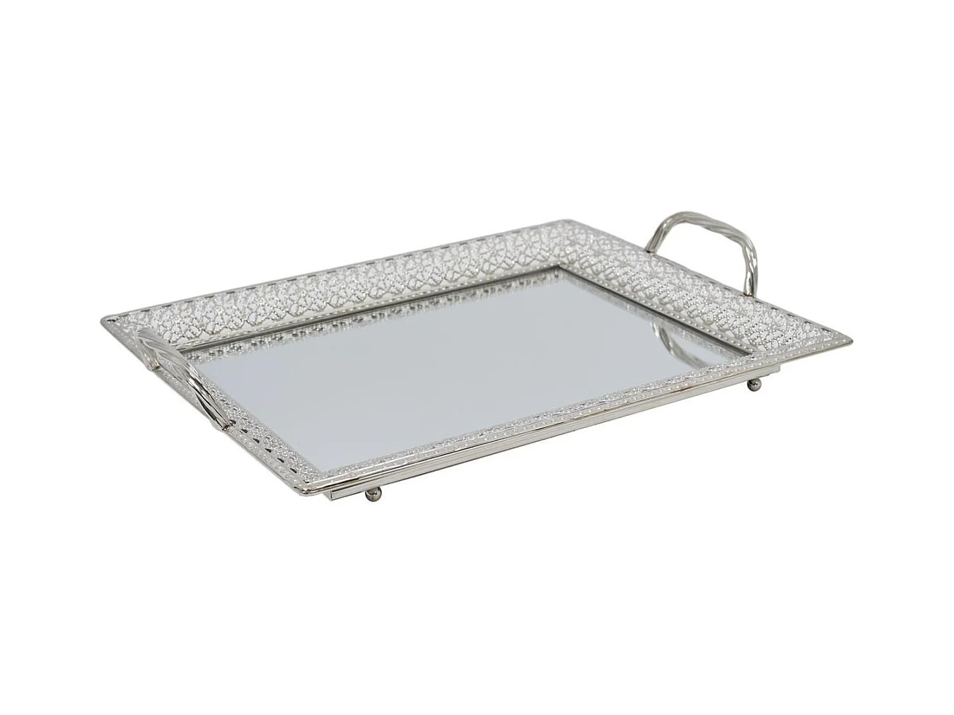 Plateau de Service Argenté avec Miroir et Poignées - BOVEL