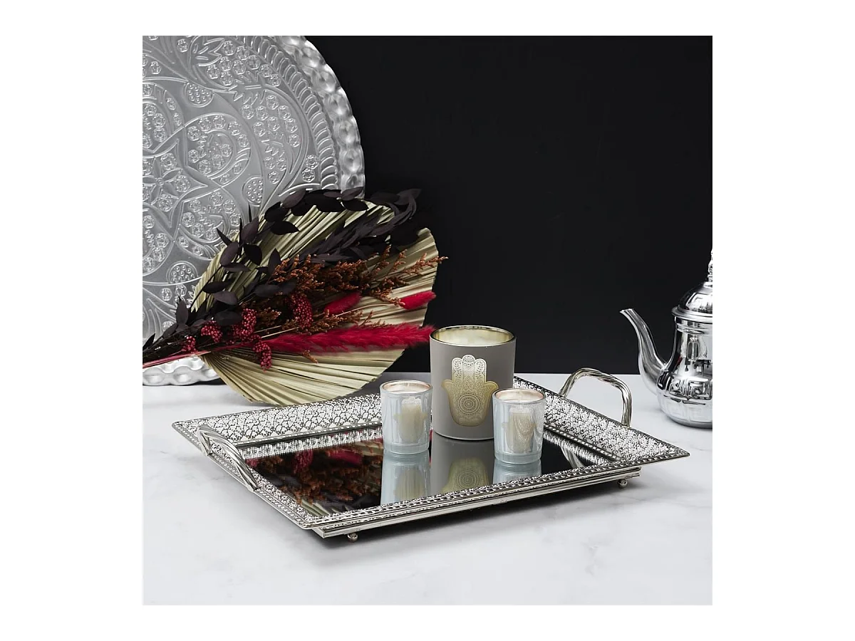 Plateau de Service Argenté avec Miroir et Poignées - BOVEL