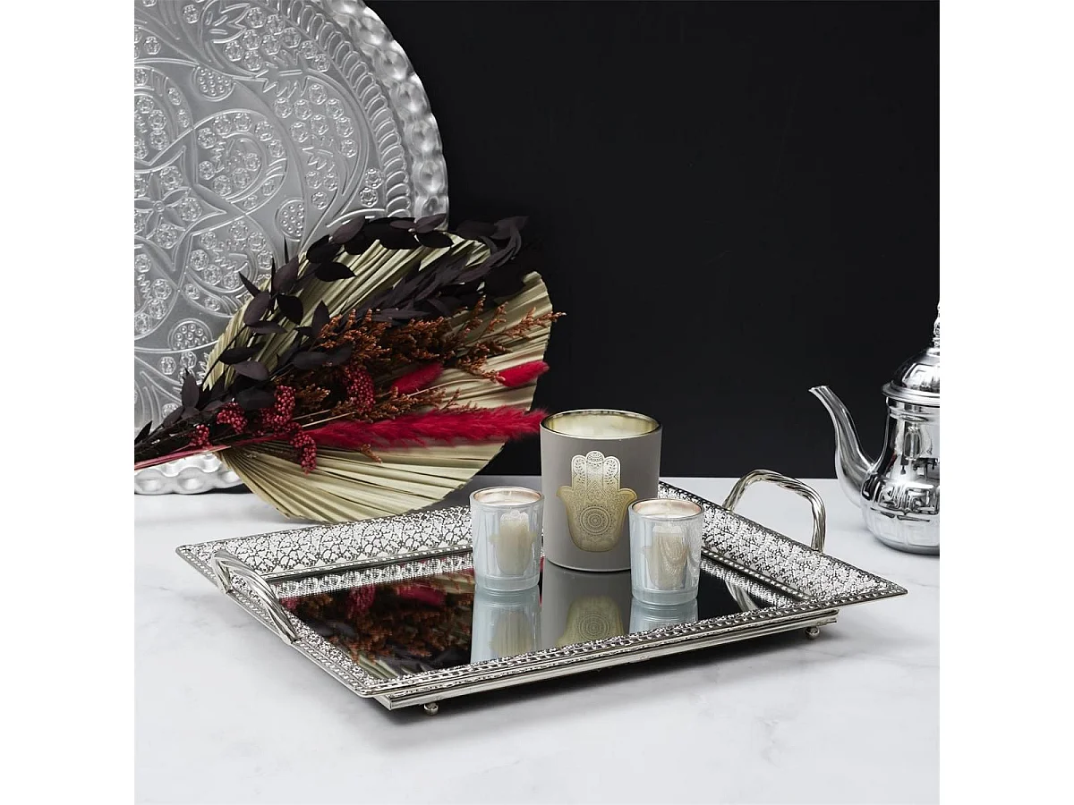 Plateau de Service Argenté avec Miroir et Poignées - BOVEL