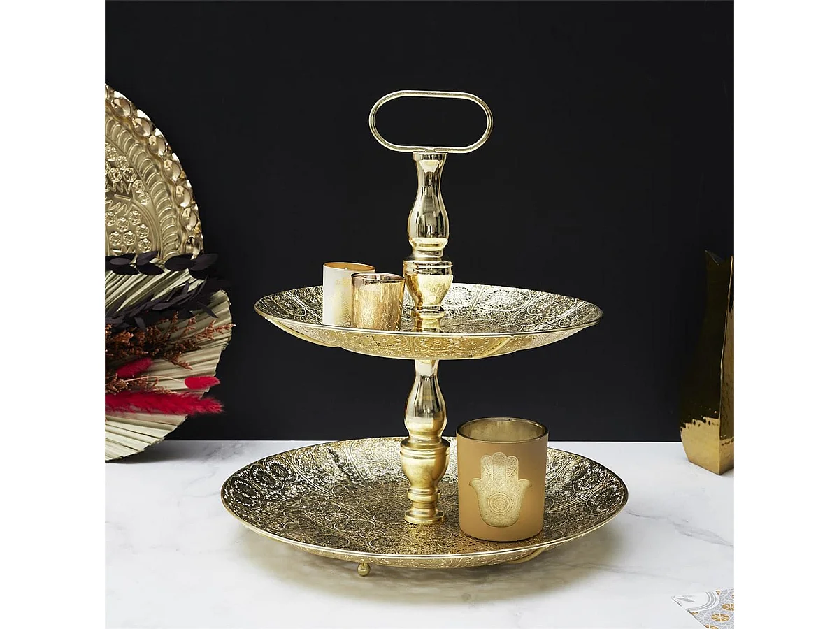 Plateau Décoratif à 2 Etages en Métal Doré - MARRAKECH