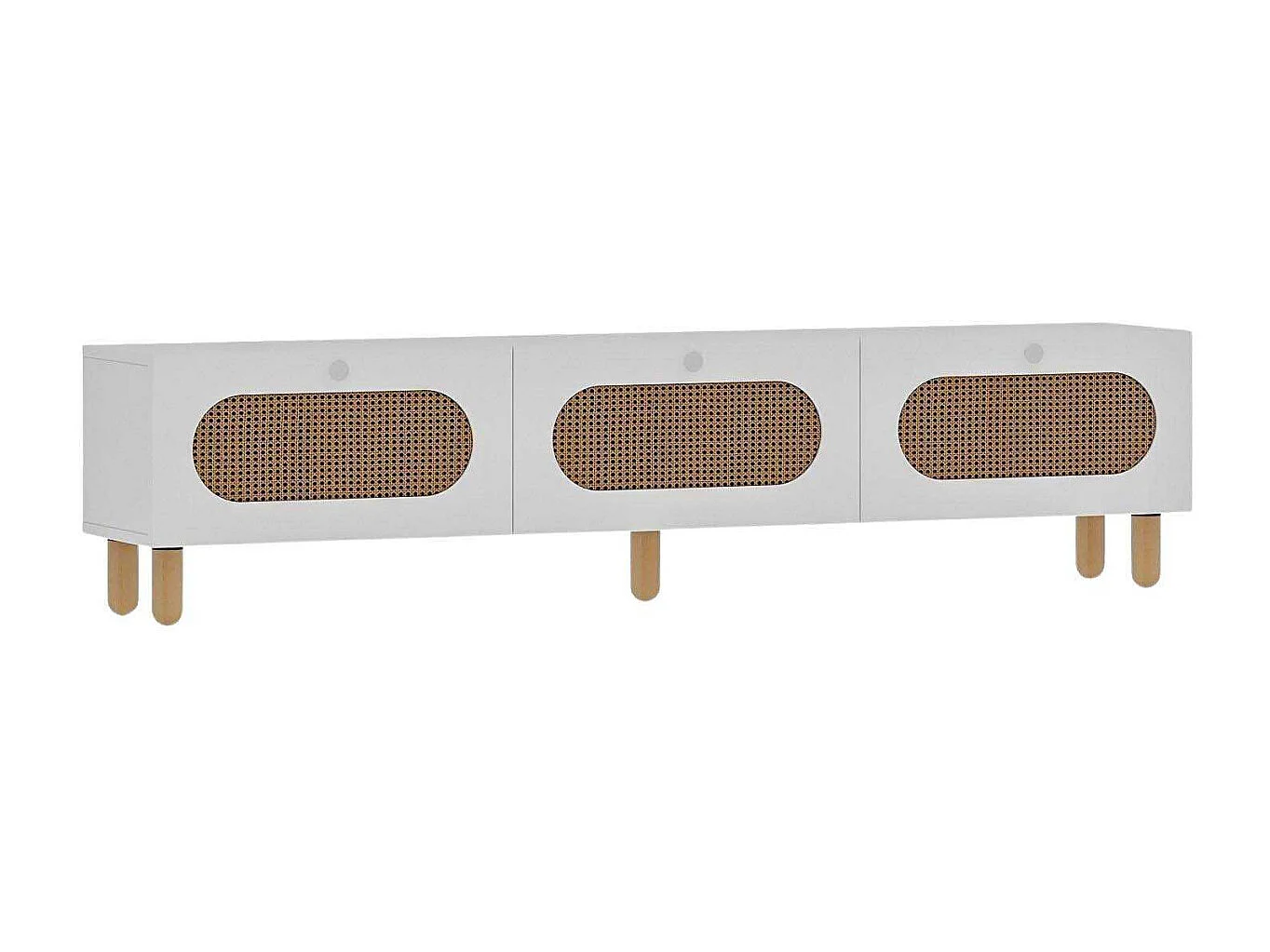TV-Ständer – 180 cm – Weiß und Rattan – MDF